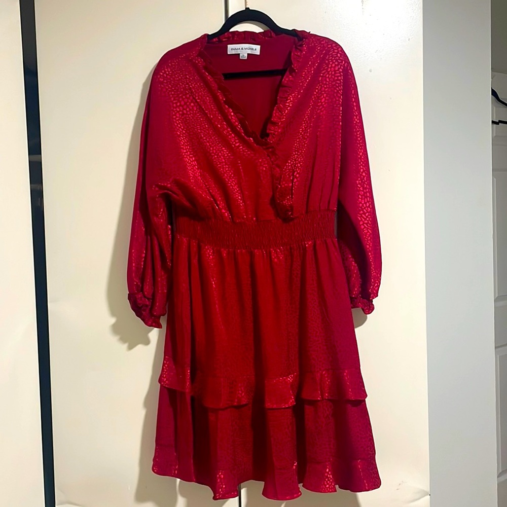 Gorgeous, red long sleeve, peplum, dress size XL